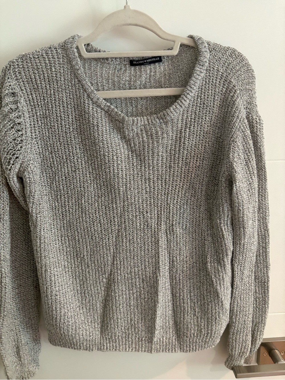 Brandy Melville Light Gray Ribbed Crewneck Sweater